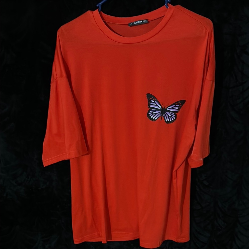 Oversized Orange T-Shirt with Butterfly Design